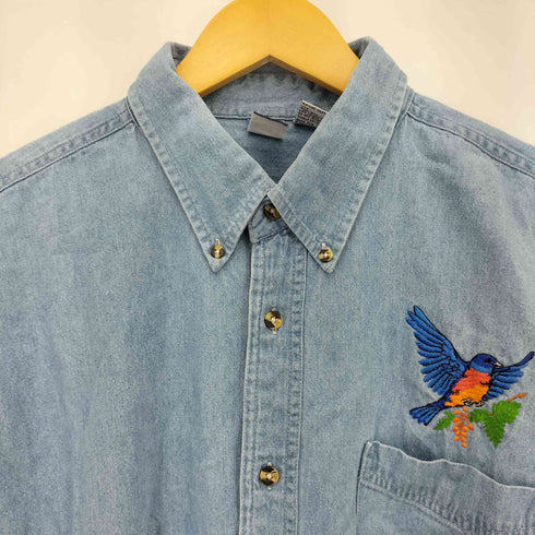 ポートアンドカンパニー PORT and COMPANY ワンポイントハチドリ刺繍 BD デニムシャンブレー 半袖シャツ メンズ  XL
